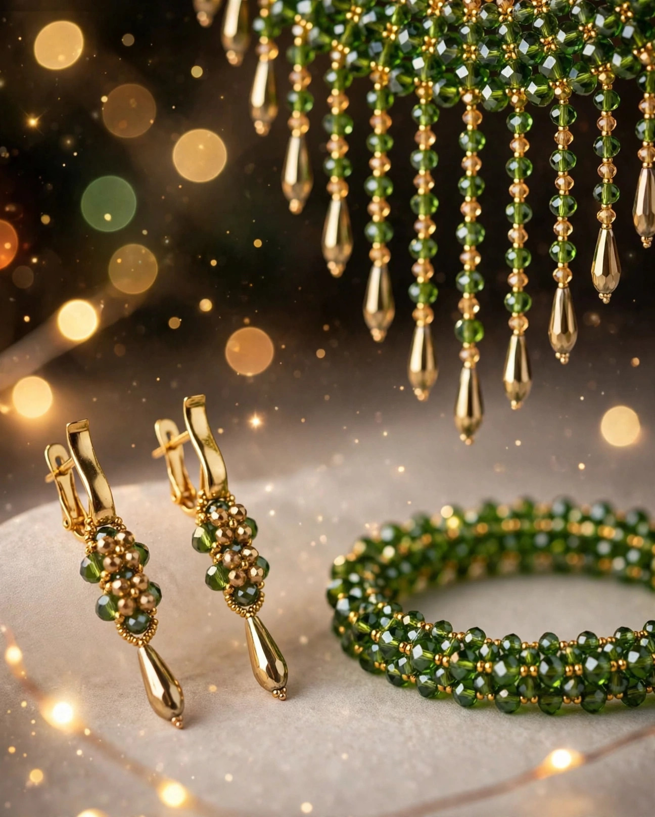 Green Crystal Fringe Necklace Set — image 6