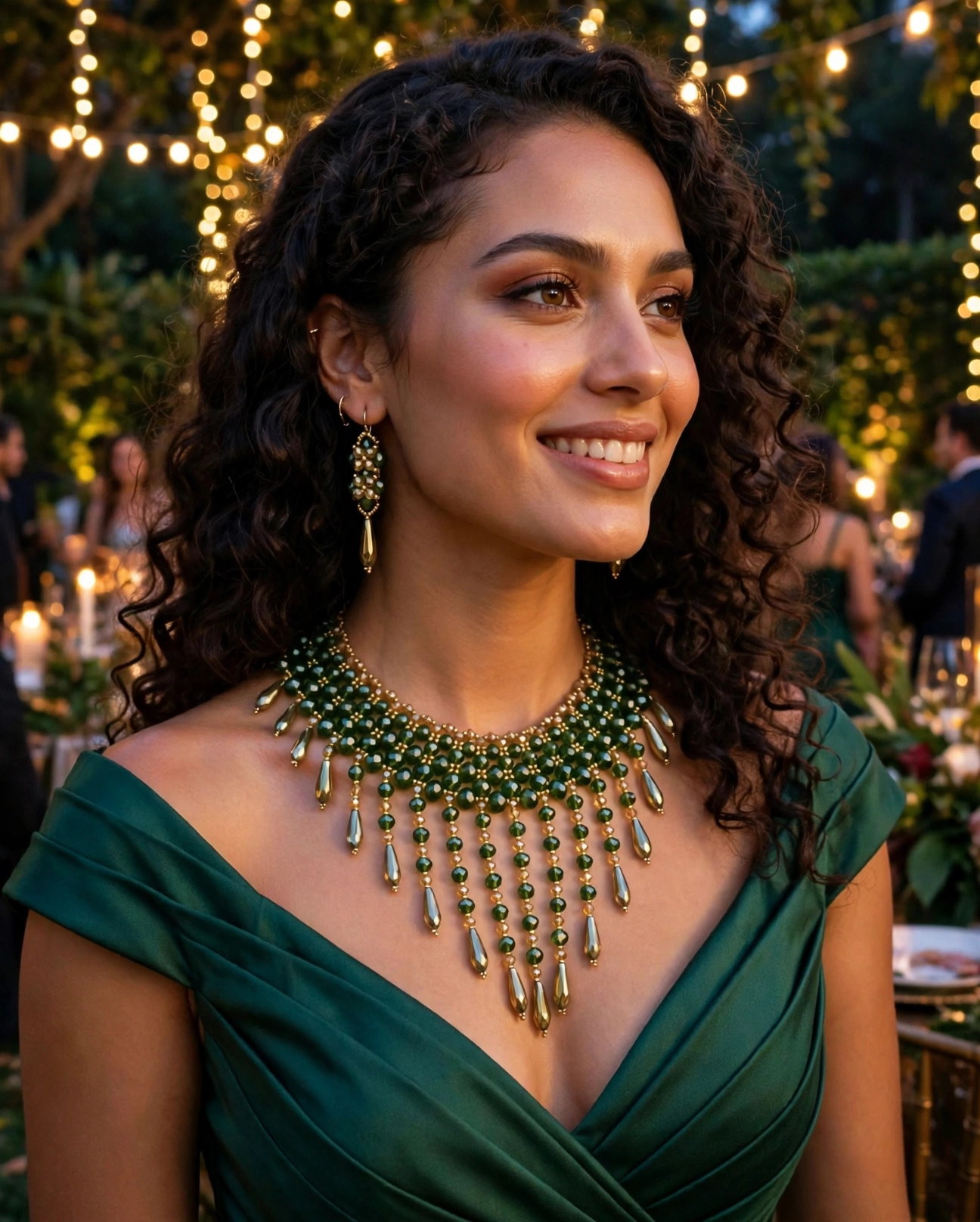 Green Crystal Fringe Necklace Set — image 2