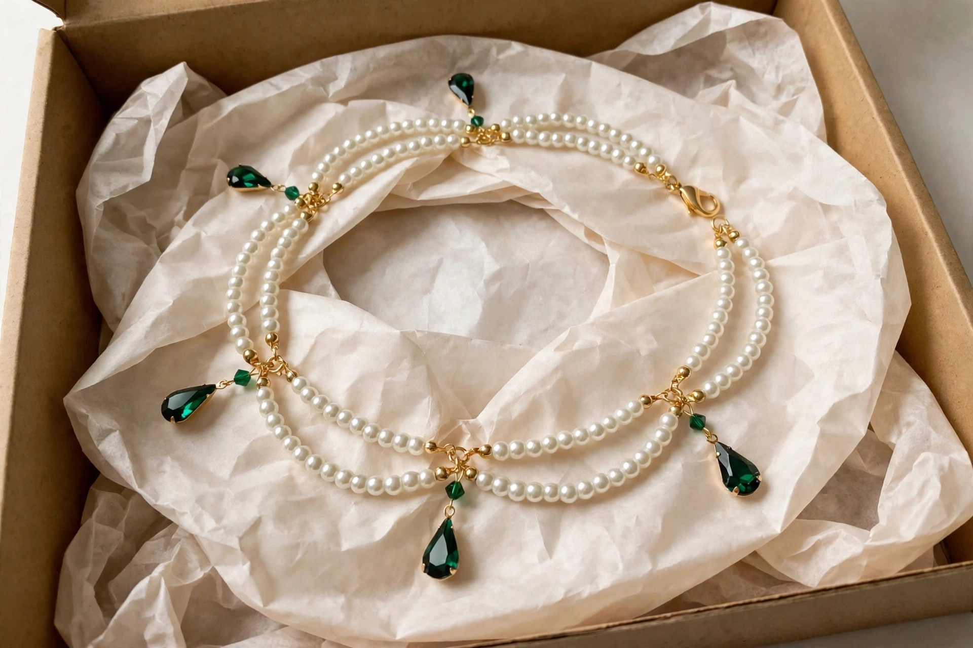 Pearl & Green Teardrop Necklace — image 4