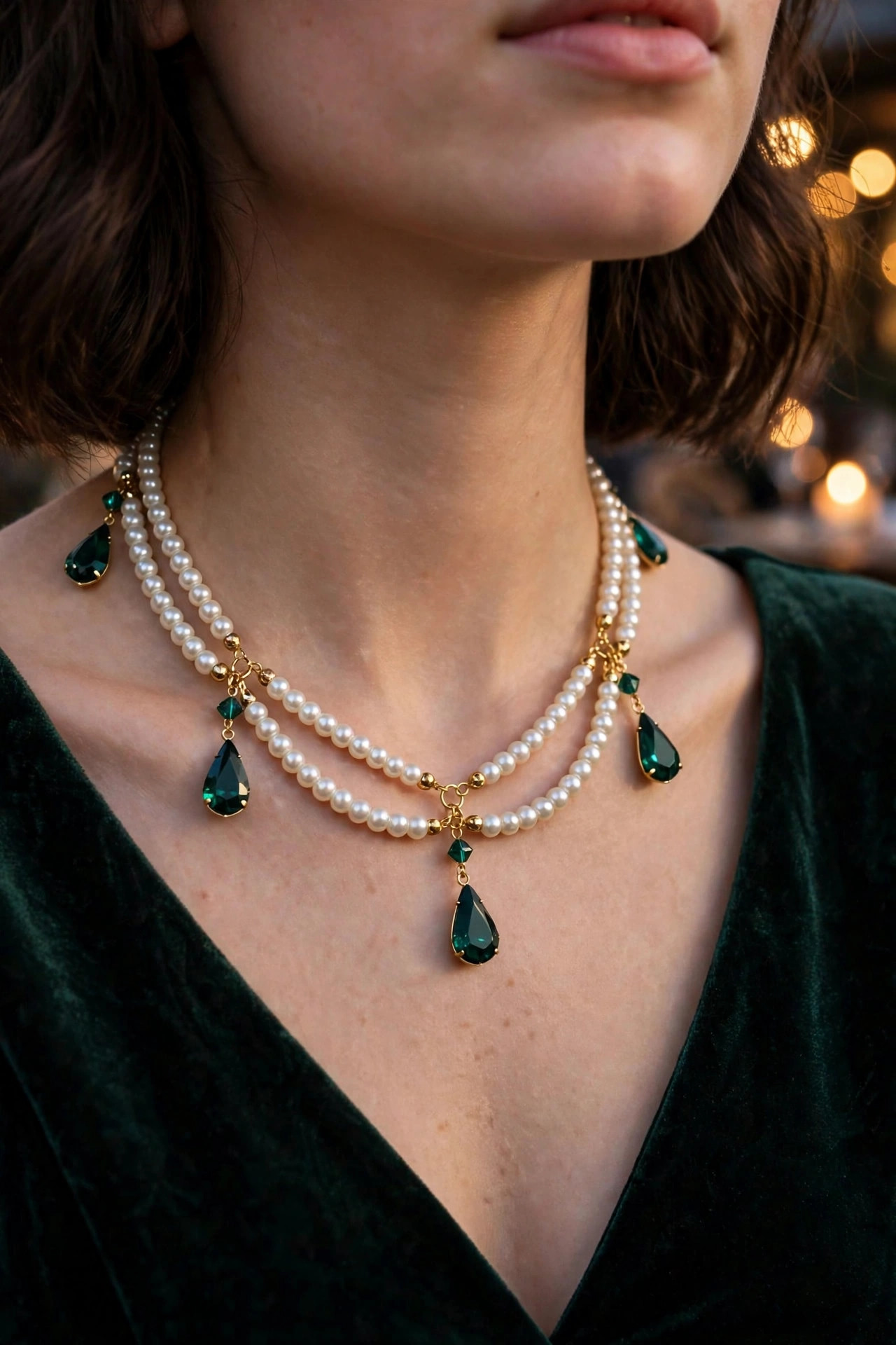 Pearl & Green Teardrop Necklace — image 6
