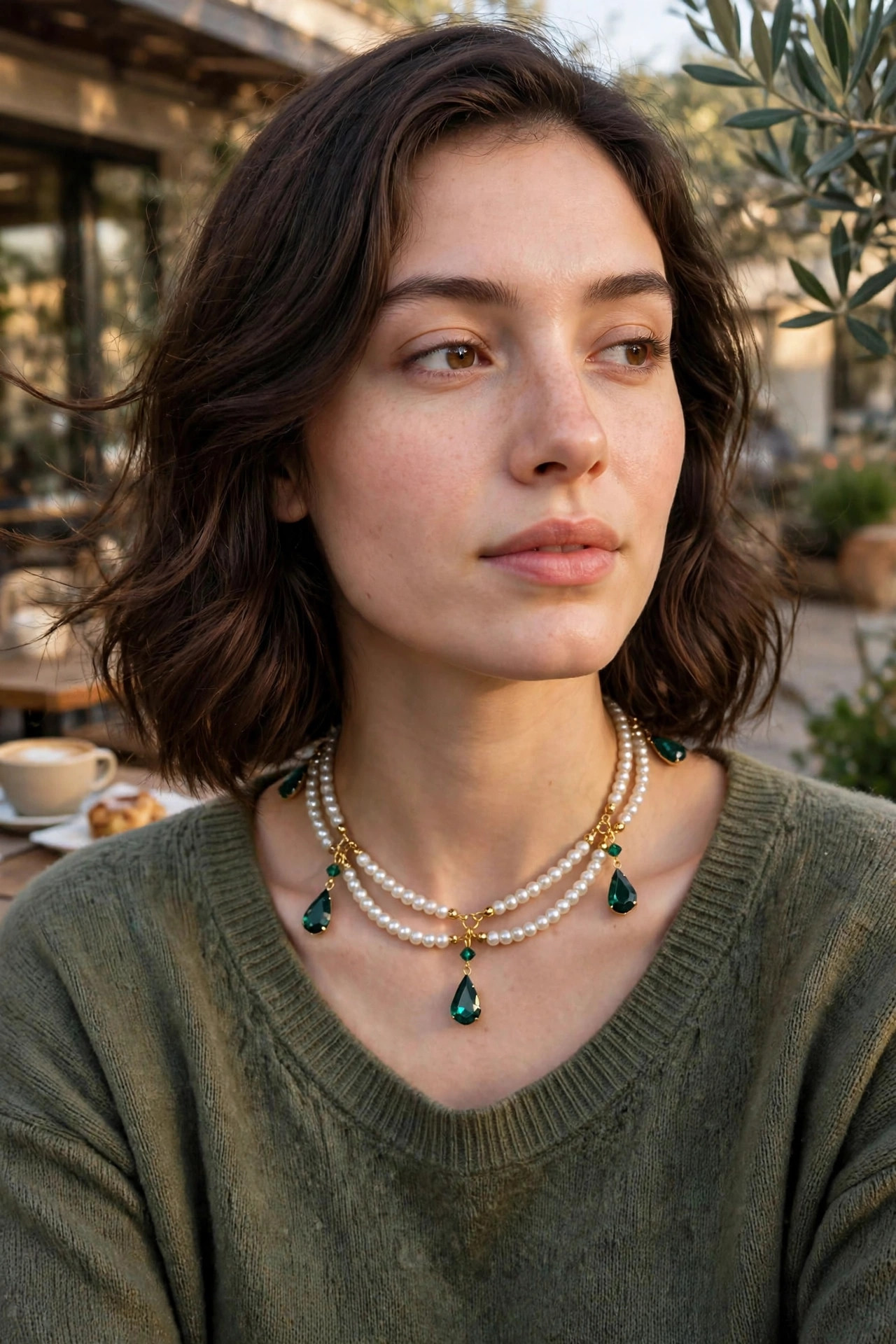 Pearl & Green Teardrop Necklace — image 2