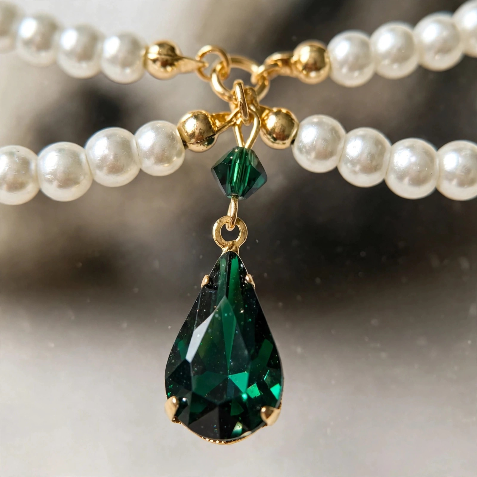 Pearl & Green Teardrop Necklace — image 3