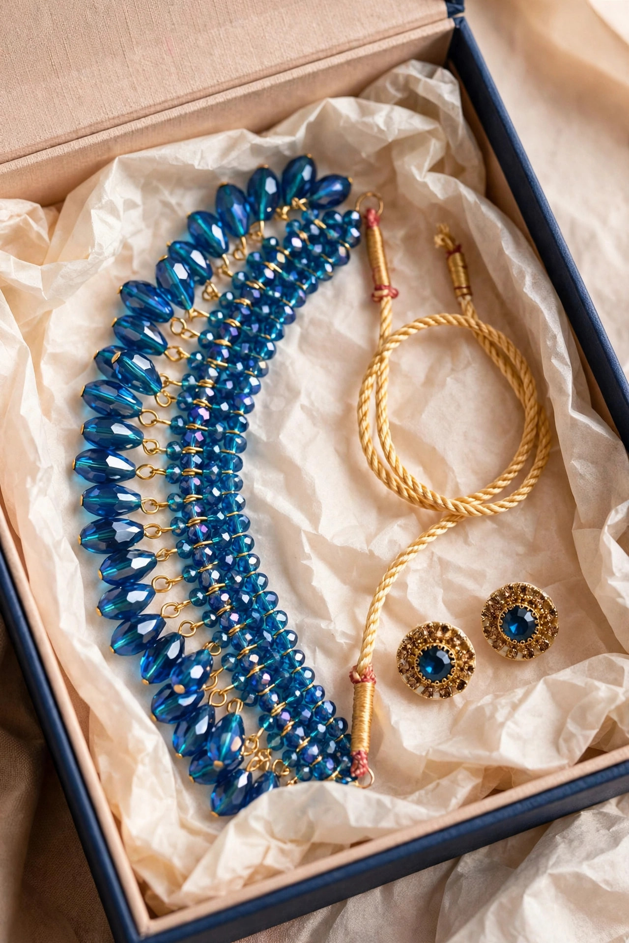 Blue Crystal Beaded Necklace & Earrings Set — image 4
