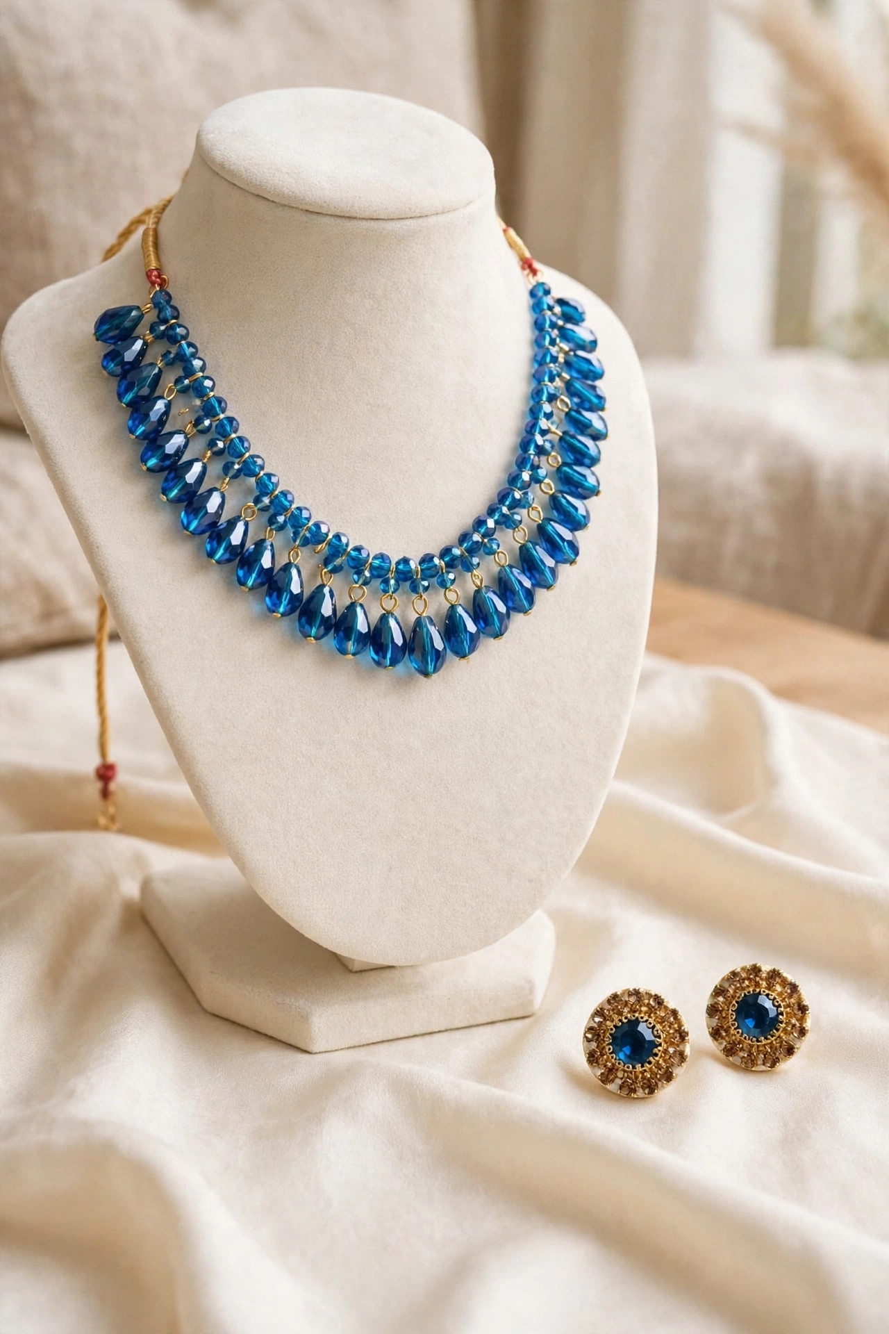 Blue Crystal Beaded Necklace & Earrings Set — image 5