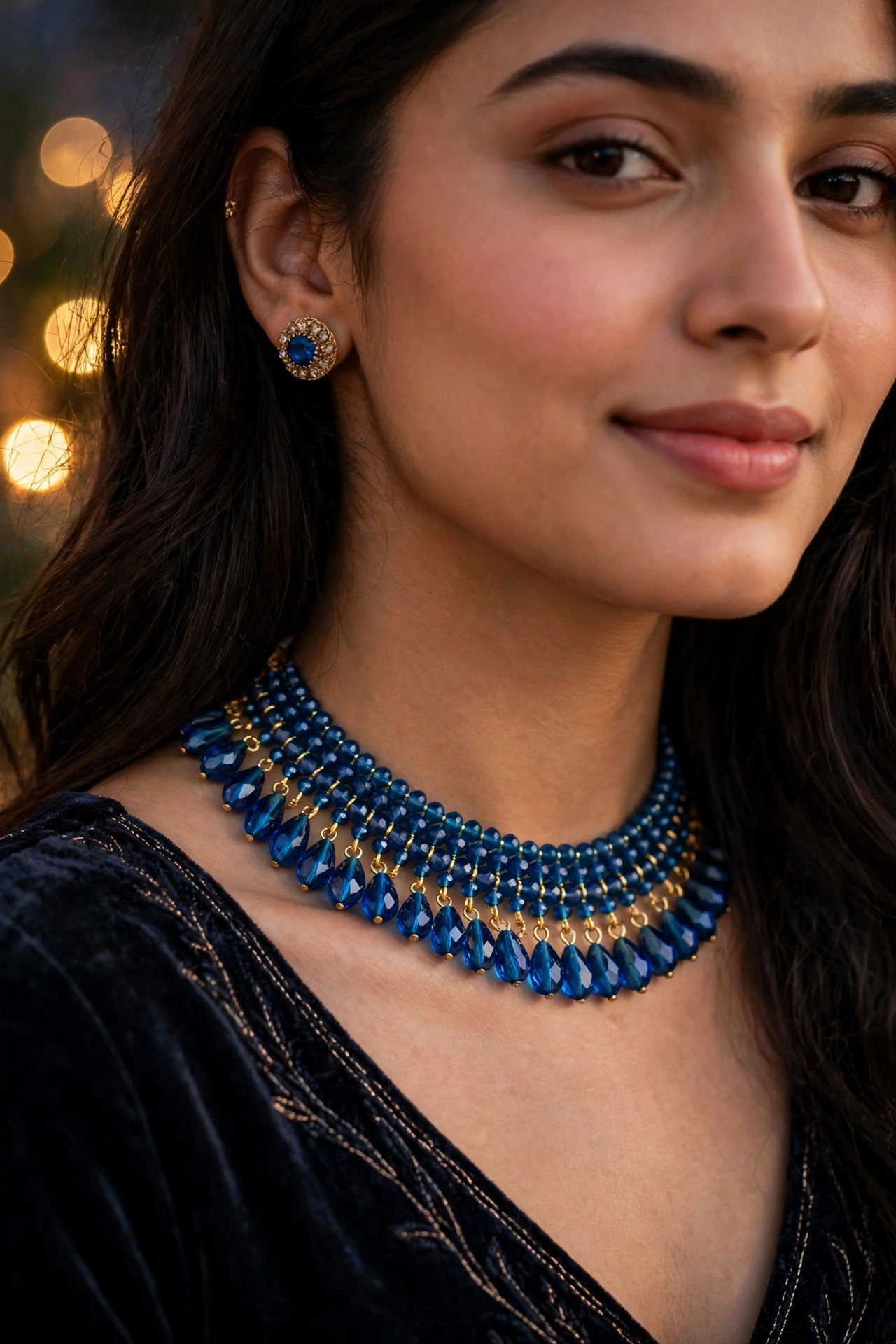 Blue Crystal Beaded Necklace & Earrings Set — image 6