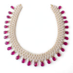 Pearl & Magenta Teardrop Collar Necklace