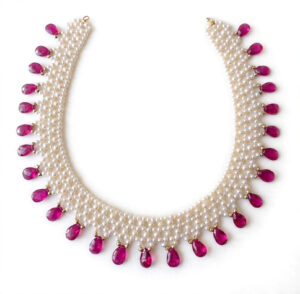 Pearl & Magenta Teardrop Collar Necklace