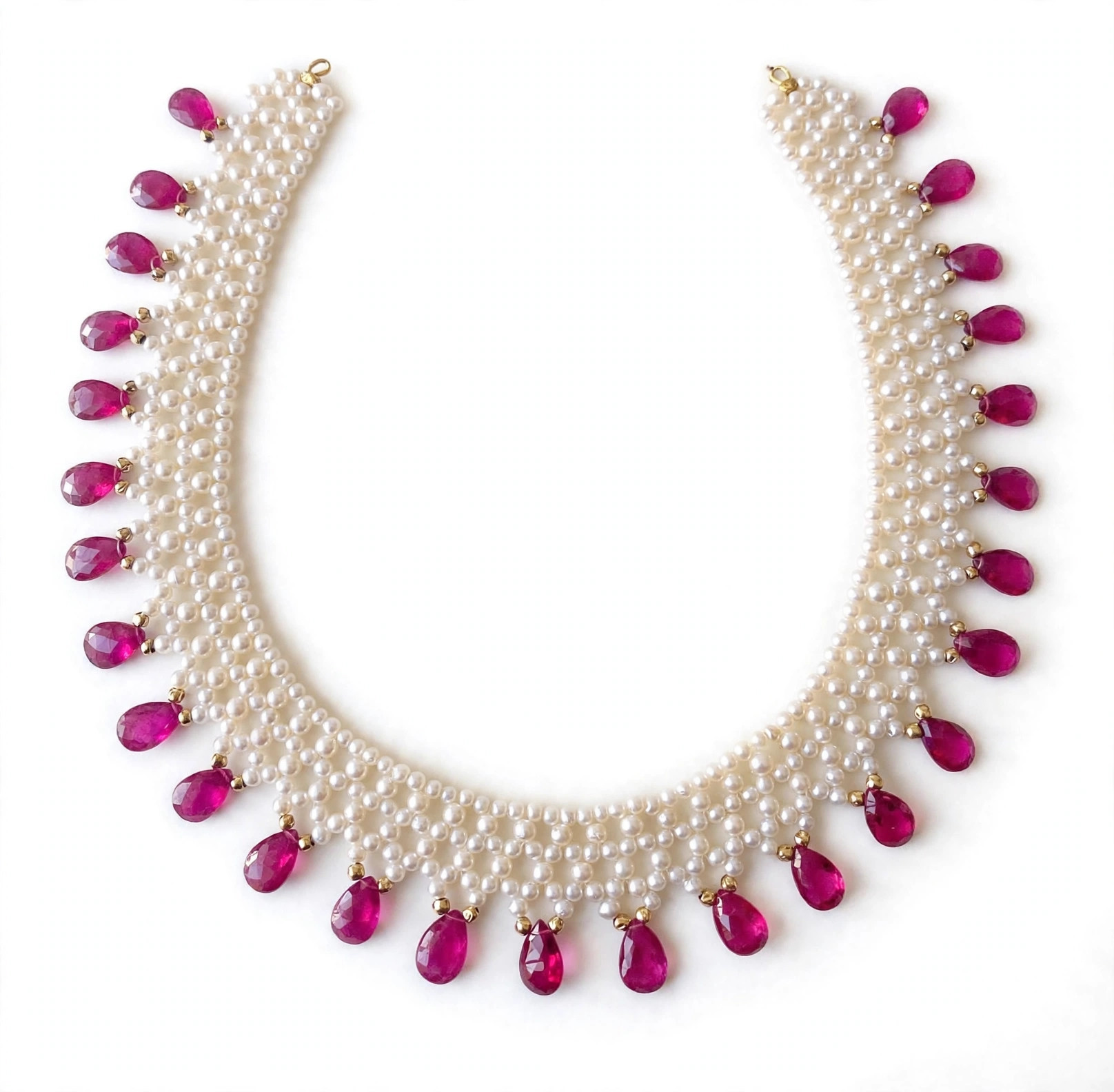 Pearl & Magenta Teardrop Collar Necklace — image 1