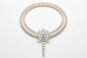 Double-Strand Pearl Necklace with Crystal Pendant