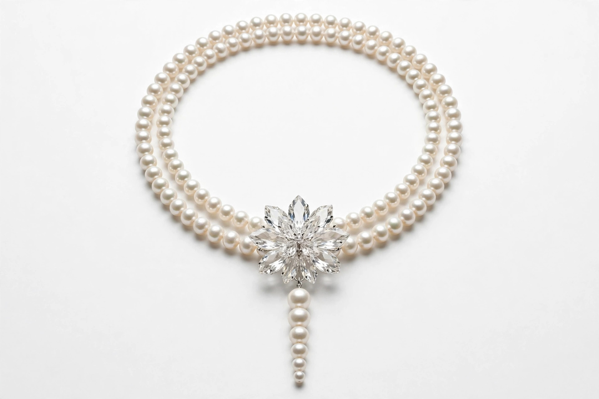 Double-Strand Pearl Necklace with Crystal Pendant — image 1