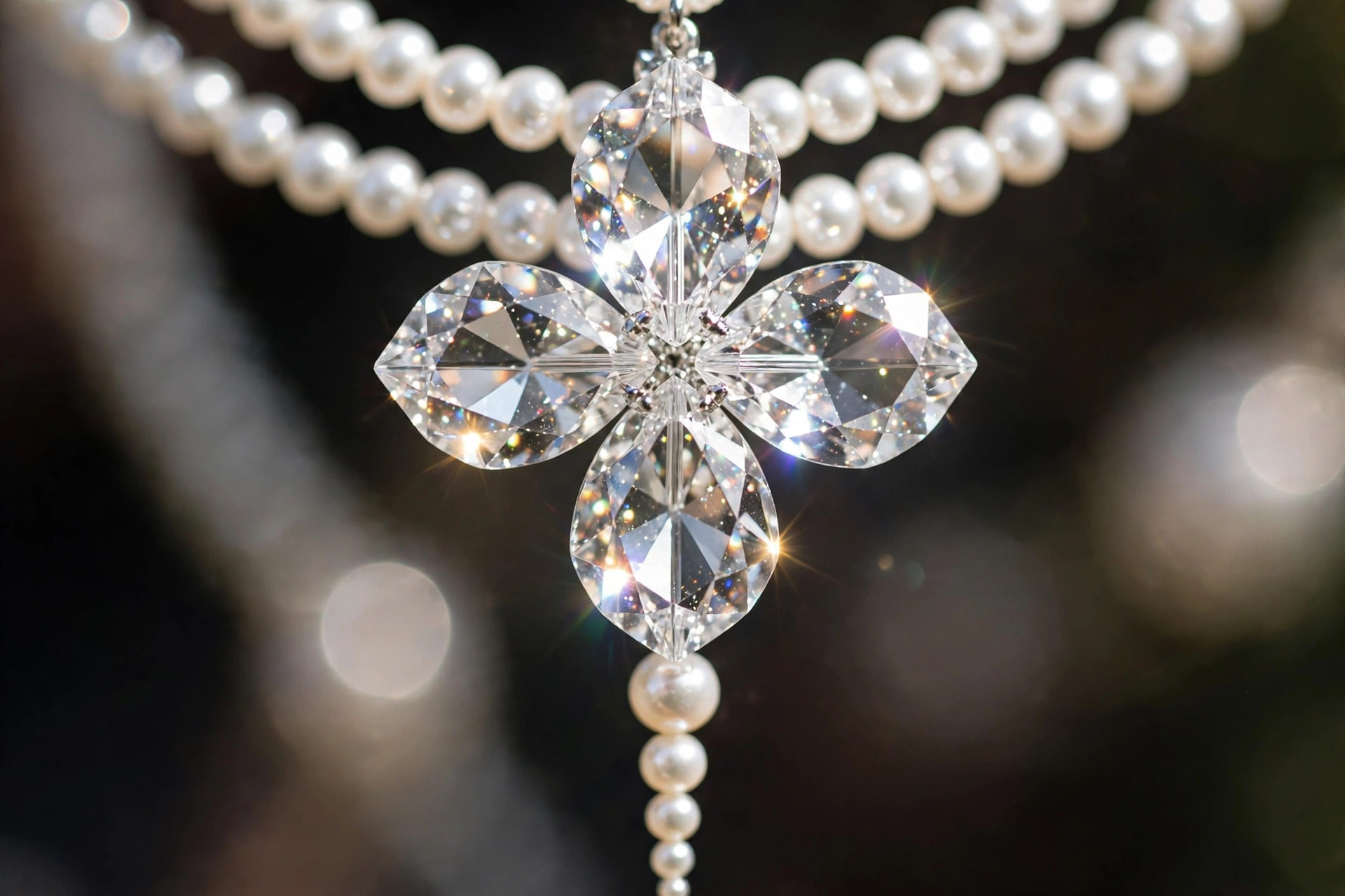 Double-Strand Pearl Necklace with Crystal Pendant — image 3