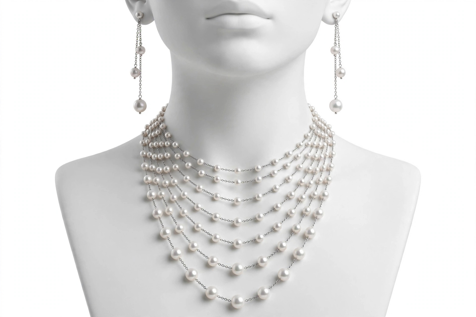 Multi-Strand Pearl & Chain Necklace Set — image 1