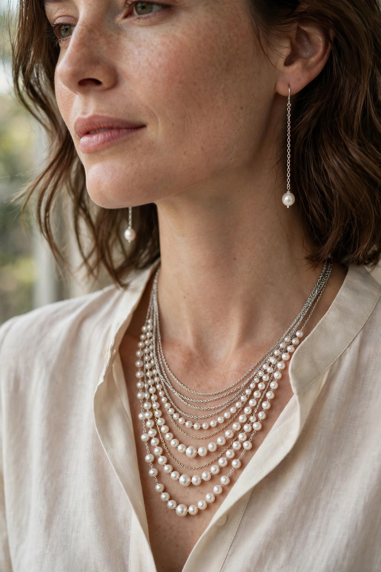 Multi-Strand Pearl & Chain Necklace Set — image 2