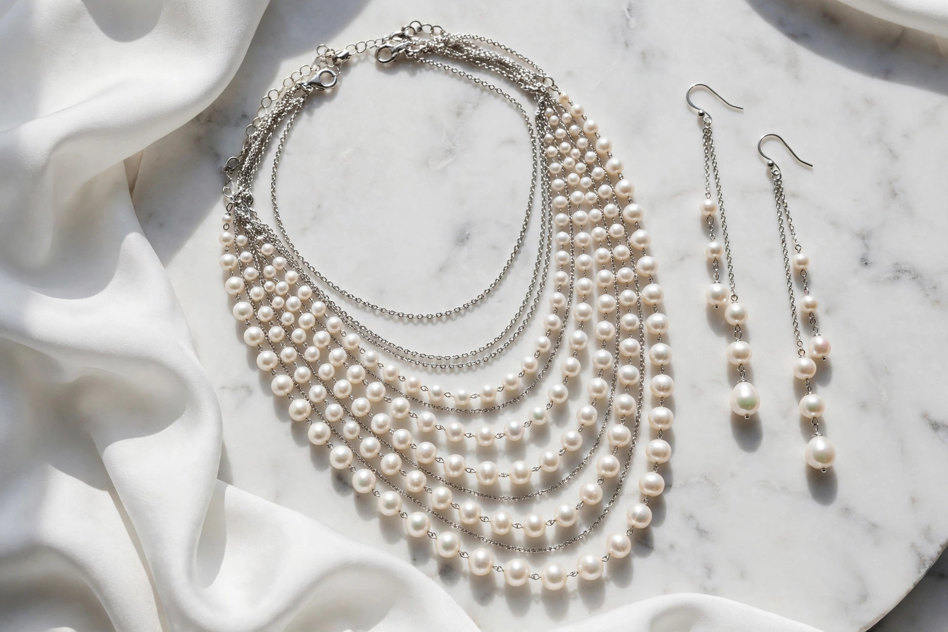 Multi-Strand Pearl & Chain Necklace Set — image 5