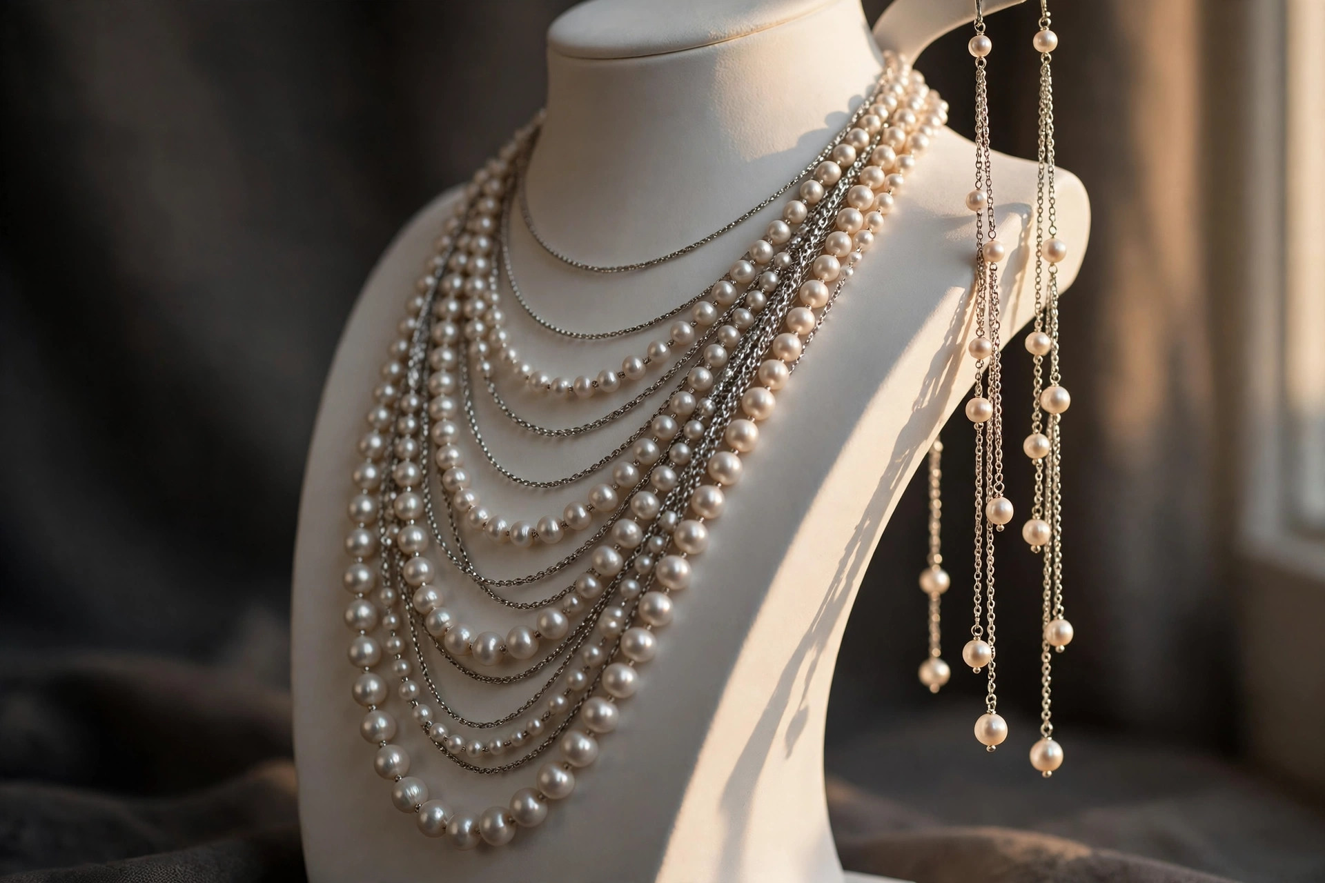 Multi-Strand Pearl & Chain Necklace Set — image 6