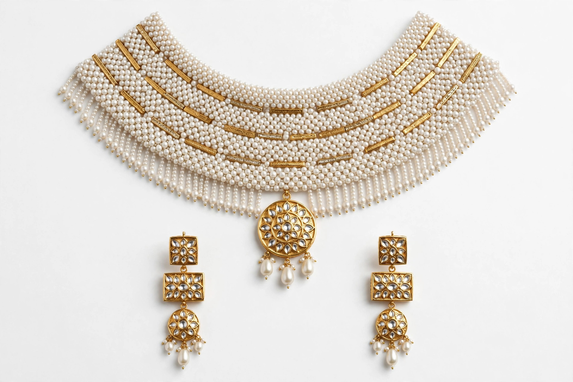 Pearl & Kundan Bridal Collar Set — image 1