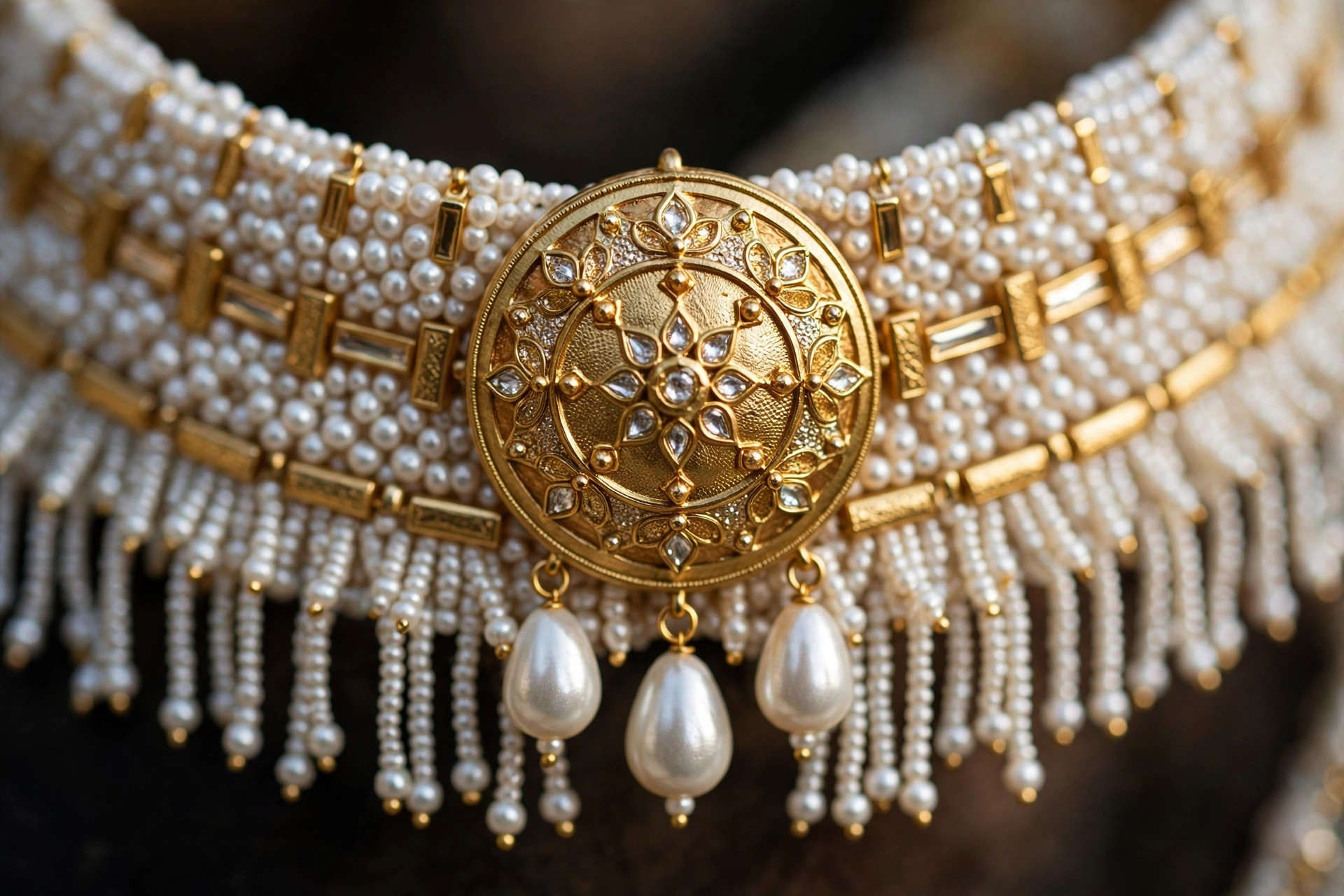 Pearl & Kundan Bridal Collar Set — image 3