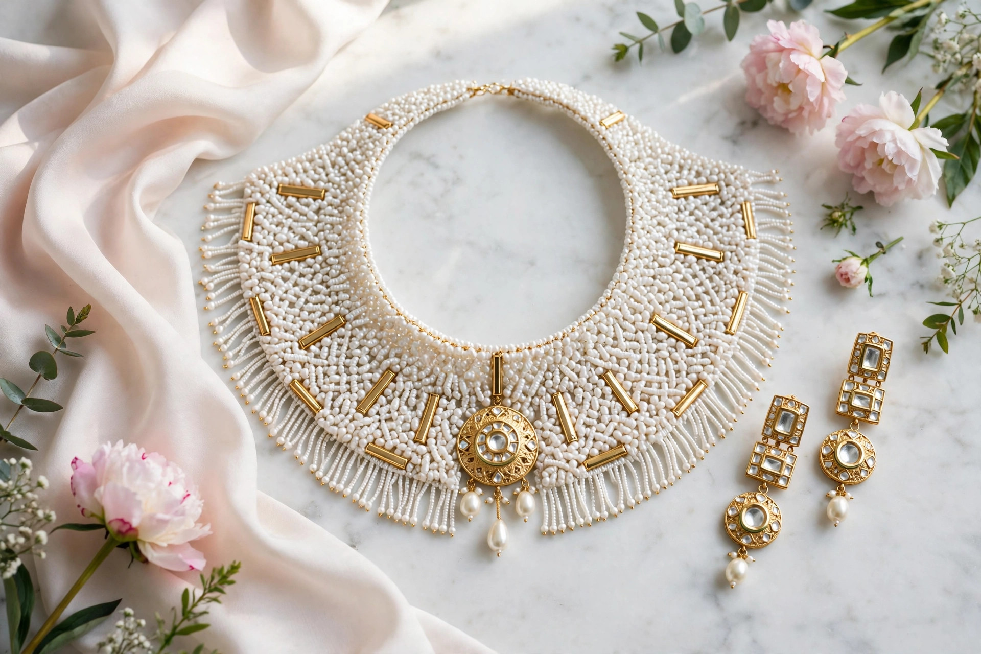 Pearl & Kundan Bridal Collar Set — image 5