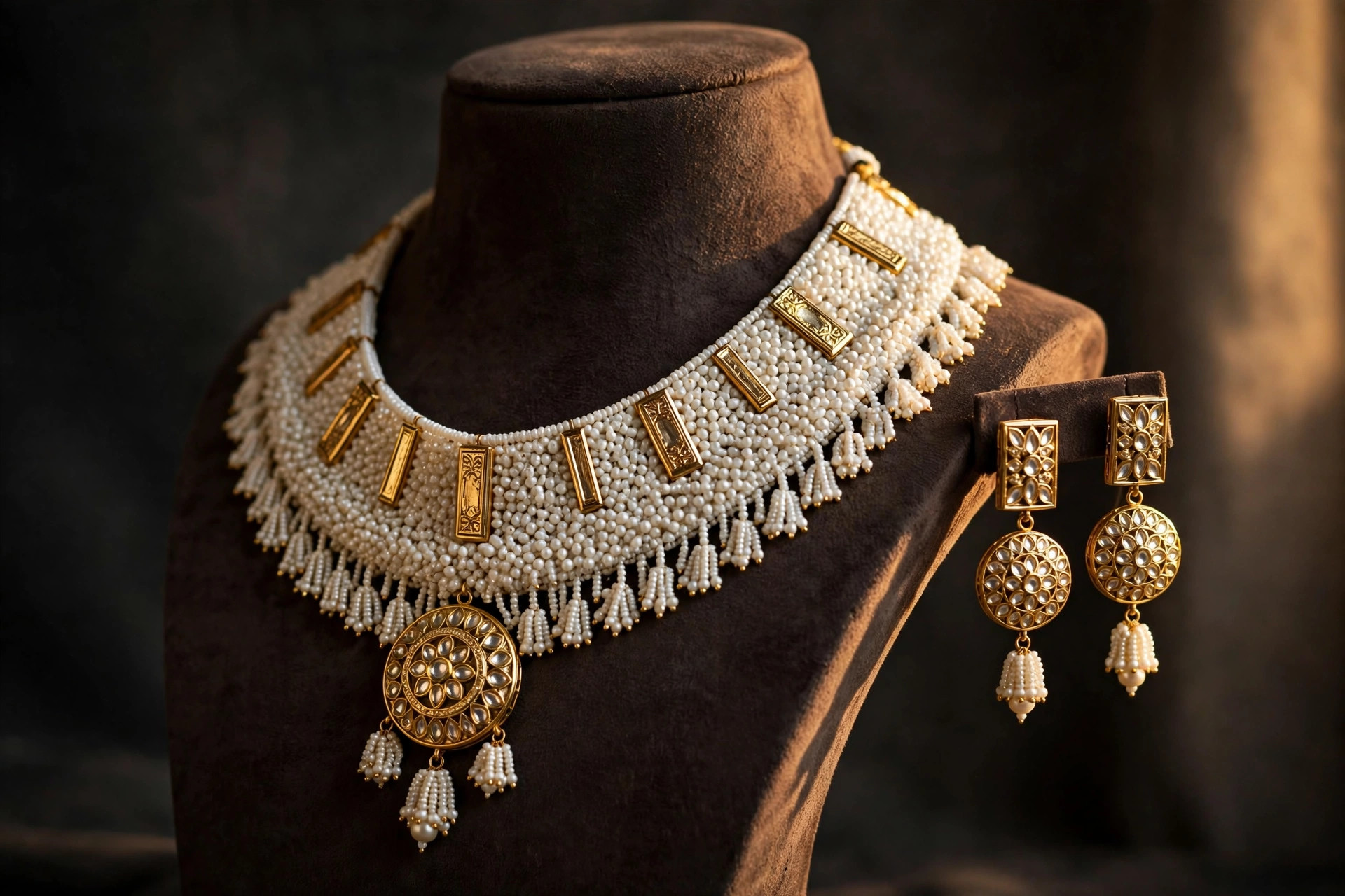 Pearl & Kundan Bridal Collar Set — image 6