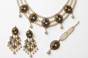 Antique Gold Pearl & Crystal Bridal Set