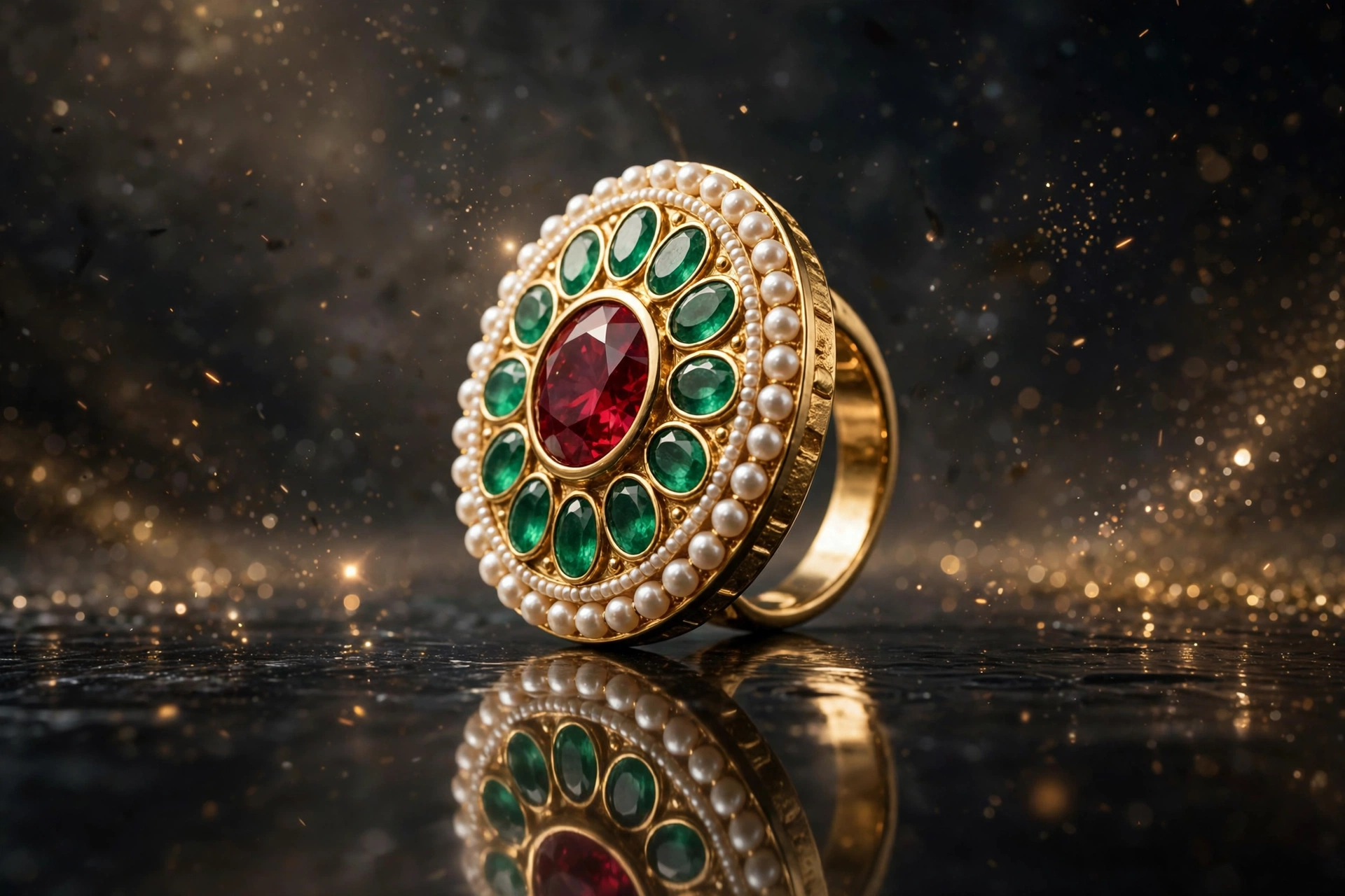 Green & Red Kundan Statement Ring — image 6