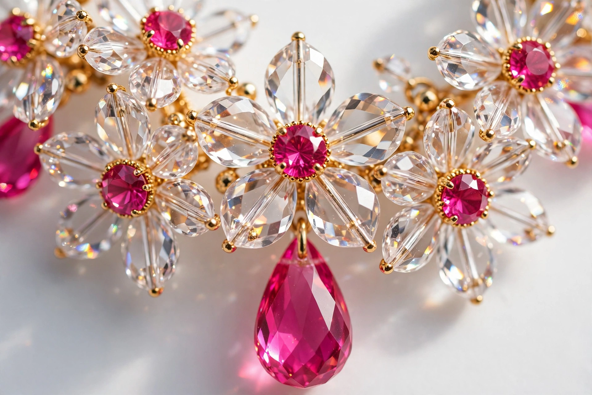 Pink & Clear Crystal Floral Necklace Set — image 3