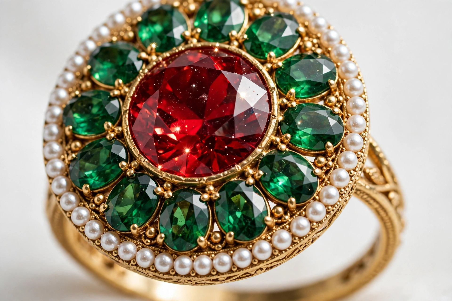 Green & Red Kundan Statement Ring — image 3