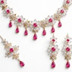 Pink & Clear Crystal Floral Necklace Set