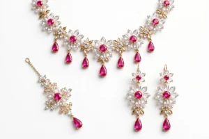 Pink & Clear Crystal Floral Necklace Set