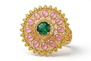 Pink Green & Yellow Kundan Statement Ring