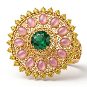Pink Green & Yellow Kundan Statement Ring — image 1
