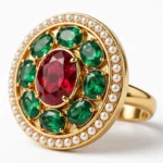 Green & Red Kundan Statement Ring