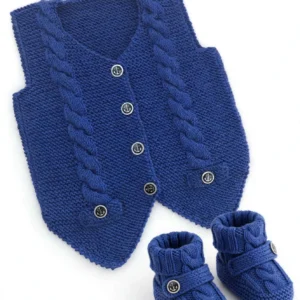 Royal Blue Baby Knit Vest & Booties Set — image 1