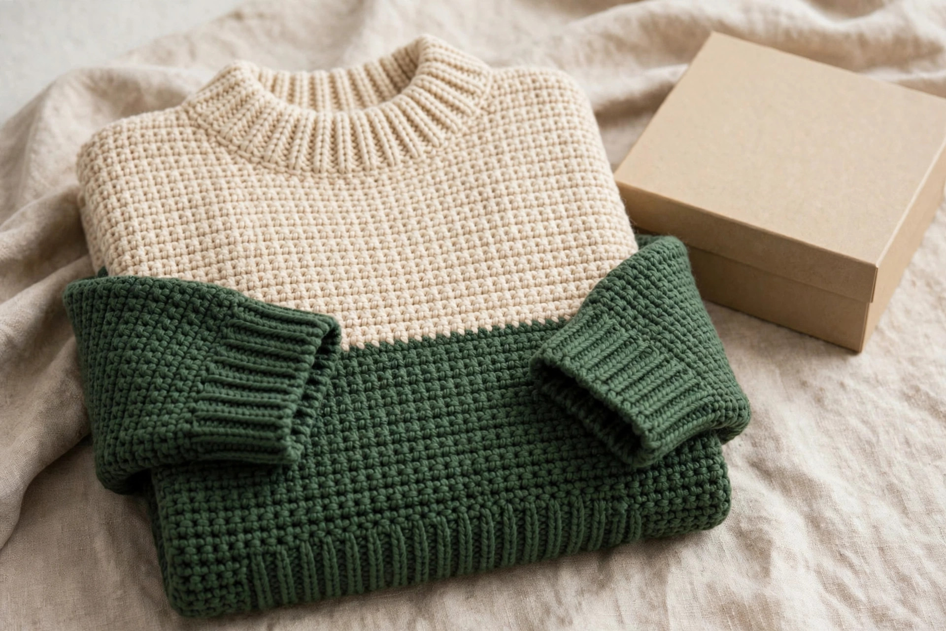 Men's Cream & Green Two-Tone Sweater — image 4