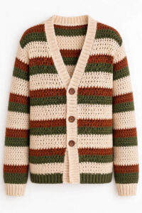 Men's Cream Rust & Olive Striped Cardigan