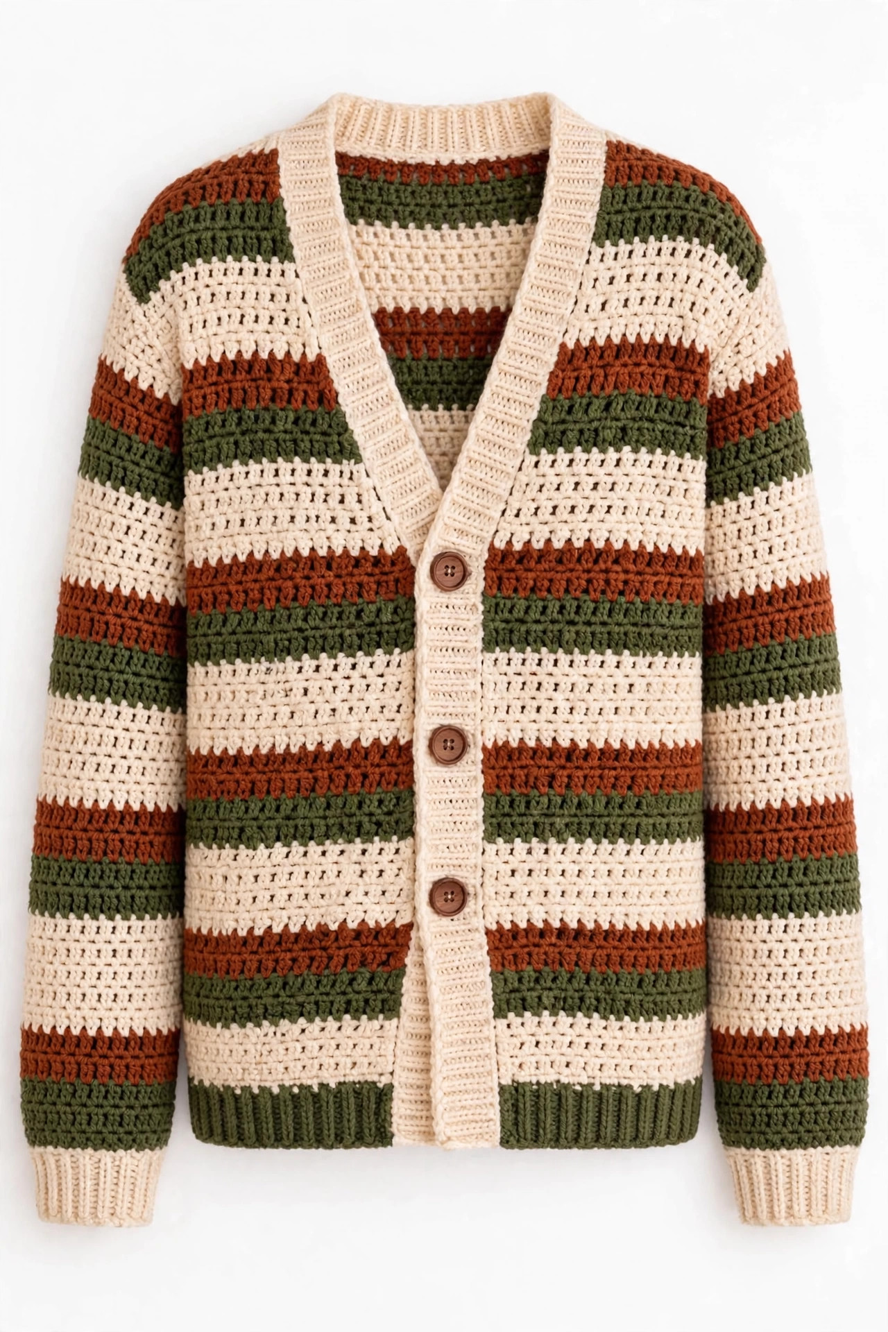 Men's Cream Rust & Olive Striped Cardigan — image 1