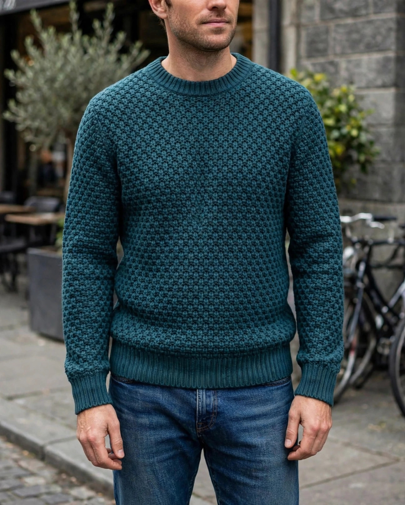 Men's Teal Textured Knit Sweater — image 2