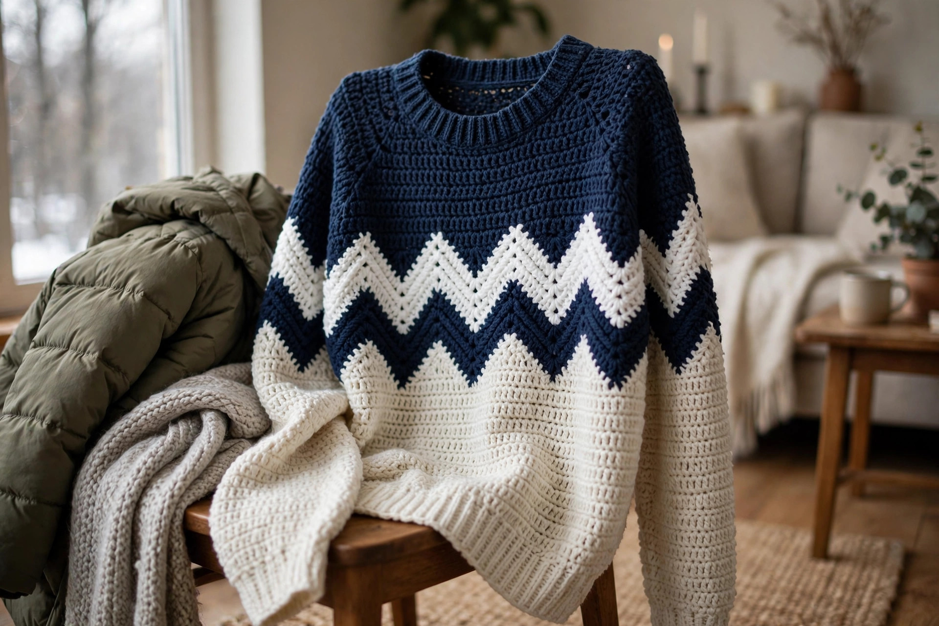 Navy & Cream Zigzag Sweater — image 5