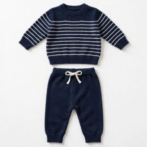 Navy Striped Baby Sweater & Pants Set — image 1