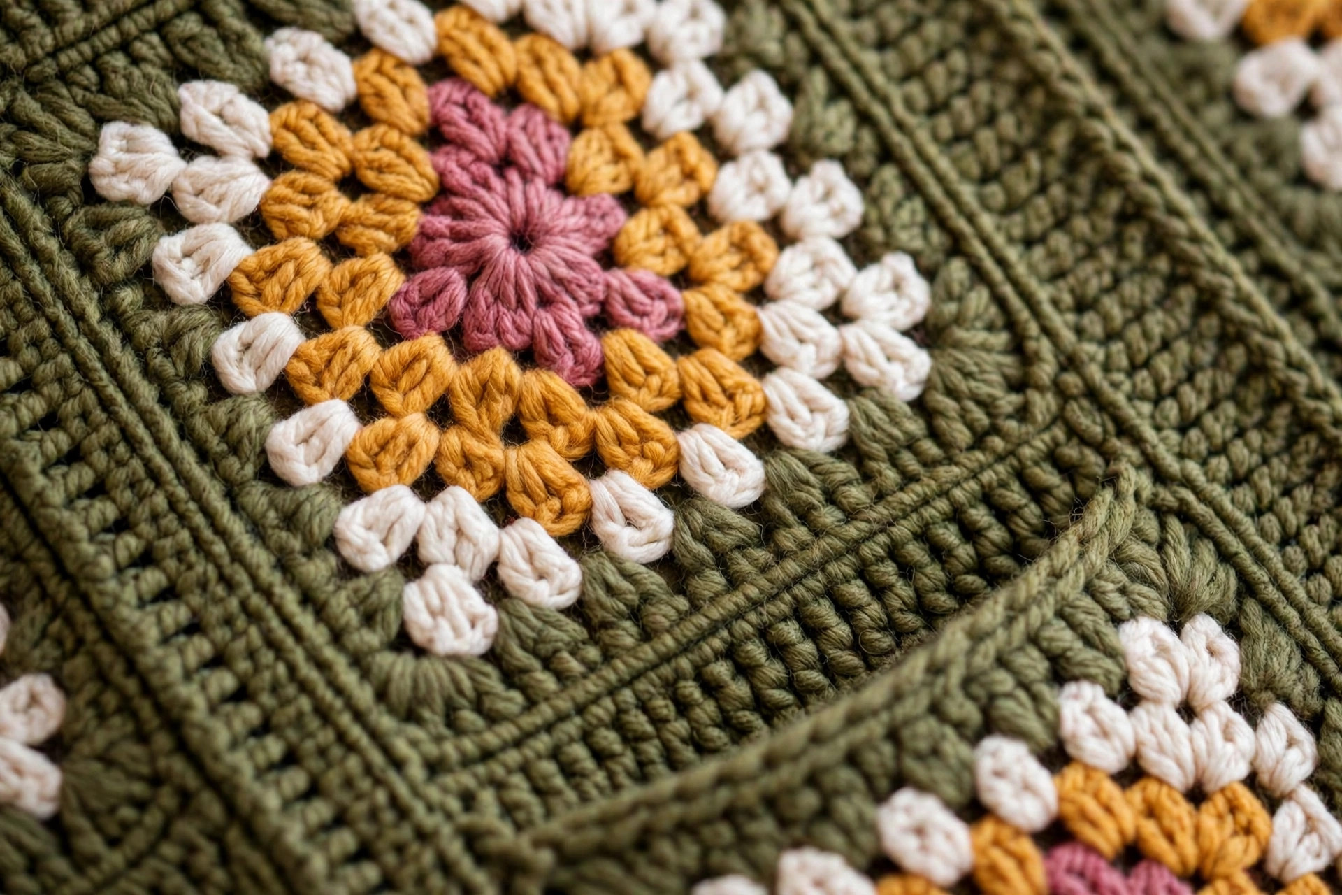 Olive Hooded Granny Square Cardigan — image 3