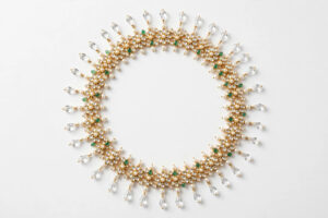Gold Green Pearl Statement Necklace
