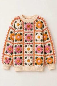 Floral Granny-Square Crochet Sweater