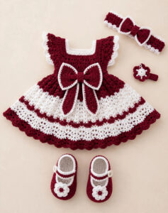 Baby Crochet Dress Set with Headband & Booties