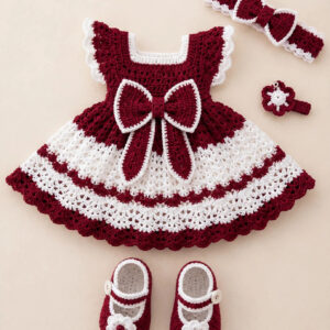 Baby Crochet Dress Set with Headband & Booties — image 1