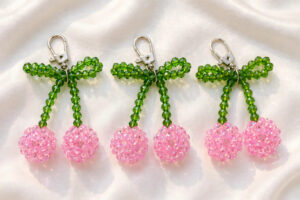 Pink Crystal Cherry Beaded Keychains (Set of 3)