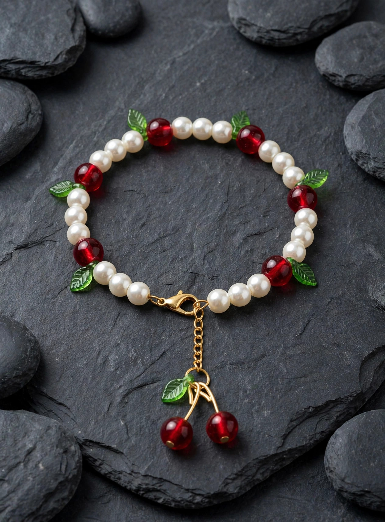 Pearl & Cherry Bracelet with Cherry Charm — image 1
