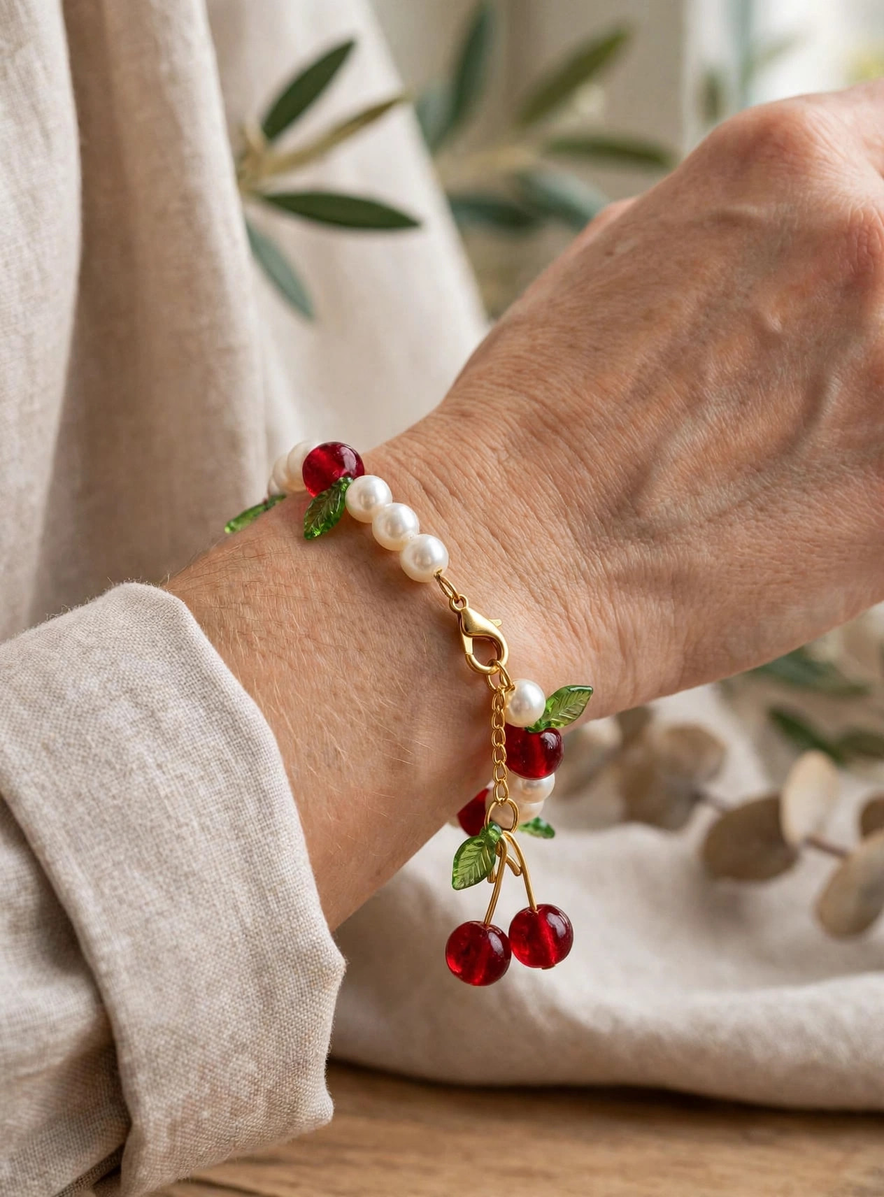 Pearl & Cherry Bracelet with Cherry Charm — image 2