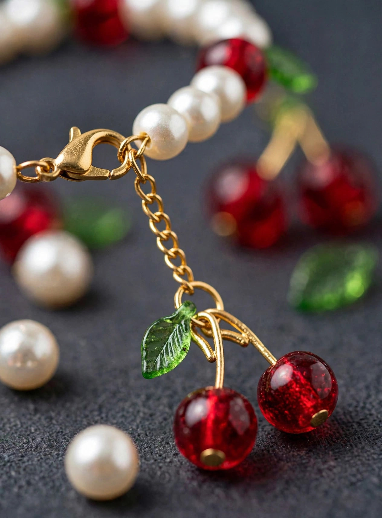 Pearl & Cherry Bracelet with Cherry Charm — image 3