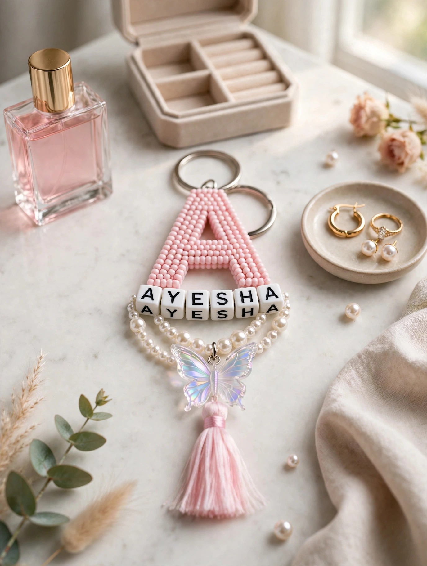 Personalized Beaded Initial Keychain — image 5