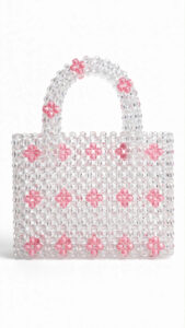 Crystal Beaded Flower Tote (Pink & Blue)